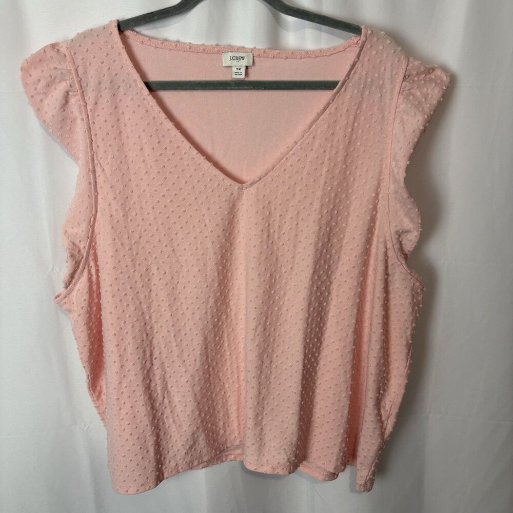 J. Crew Women's Pink Swiss Dot Key Hole Flutter Sleeve Lined Blouse Top Size 3X